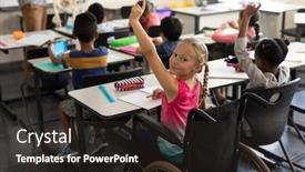  Presentation with elementary school - Presentation design featuring smiling-disable-schoolgirl-looking background and a dark gray colored foreground