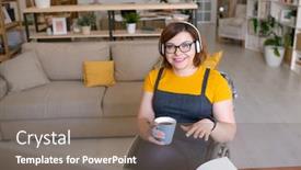  Presentation with video conferencing - Slide set featuring smiling-disabled-student-with-mug background and a gray colored foreground