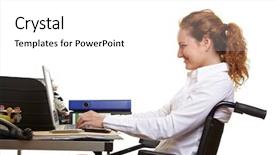  Presentation with disability disabled signs rendering 3d - PPT layouts featuring smiling disabled woman in wheelchair background and a white colored foreground