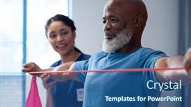  Presentation with diverse medical - Presentation design with smiling-diverse-female-physiotherapist-helping background and a ocean colored foreground