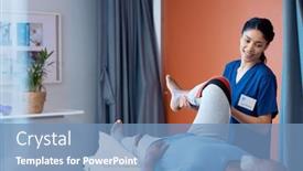  Presentation with medical therapy - Presentation theme with smiling-diverse-female-physiotherapist-treating background and a teal colored foreground