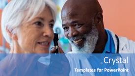  Presentation with diverse medical - Presentation with smiling-diverse-senior-male-doctor background and a teal colored foreground