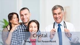  Presentation with doctor family - Audience pleasing PPT theme consisting of smiling doctor and an happy backdrop and a  colored foreground
