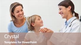  Presentation with child healthcare - Audience pleasing presentation theme consisting of smiling doctor auscultating the forearm backdrop and a coral colored foreground