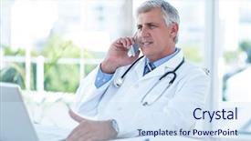  Presentation with medical smiling doctor - PPT theme featuring smiling doctor having phone call background and a sky blue colored foreground
