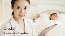  Presentation with medical smiling doctor - Presentation theme consisting of smiling doctor holding a medical background and a lemonade colored foreground