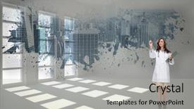  Presentation with splash - Cool new slides with smiling doctor pointing against splash showing cityscape backdrop and a light gray colored foreground