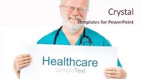  Presentation with sample - Presentation consisting of smiling doctor with white poster background and a  colored foreground