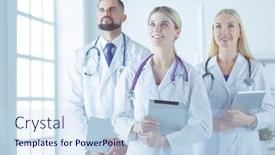  Presentation with work - Colorful presentation theme enhanced with smiling doctors all standing together as they work backdrop and a sky blue colored foreground