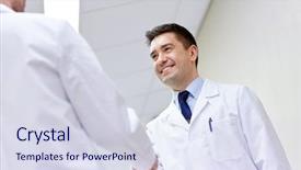  Presentation with handshake - Cool new PPT theme with smiling doctors at hospital doing backdrop and a sky blue colored foreground