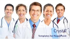  Presentation with military doctors - PPT theme featuring smiling doctors with stethoscopes isolated background and a sky blue colored foreground