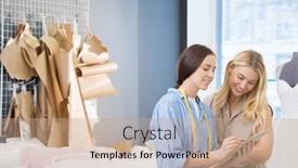  Presentation with wedding - Beautiful slides featuring smiling-dressmaker-showing-design backdrop and a coral colored foreground