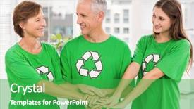  Presentation with eco - PPT theme having smiling eco-minded colleagues putting background and a shamrock green colored foreground