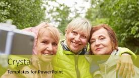  Presentation with elderly - Presentation design having smiling-elderly-female-friends-taking background and a  colored foreground