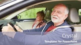  Presentation with driving road - Presentation consisting of smiling-elderly-man-driving background and a light blue colored foreground