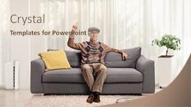  Presentation with elderly home - Beautiful theme featuring smiling-elderly-man-sitting backdrop and a lemonade colored foreground