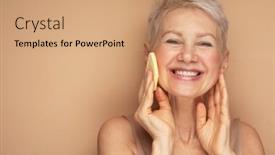  Presentation with anti age - Presentation featuring smiling-elderly-woman-holding-sponge background and a coral colored foreground