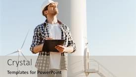  Presentation with electrical engineer - Amazing presentation theme having smiling-electrical-engineer-standing backdrop and a coral colored foreground