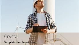  Presentation with electrical engineer - Cool new slide set with smiling-electrical-engineer-standing backdrop and a coral colored foreground