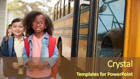  Presentation with school kids - Audience pleasing theme consisting of smiling elementary school kids queueing backdrop and a tawny brown colored foreground