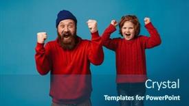  Presentation with winning - Presentation theme consisting of smiling-emotional-father-and-son background and a ocean colored foreground