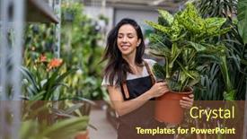  Presentation with garden - Theme enhanced with smiling-employee-in-garden-center background and a tawny brown colored foreground