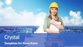  Presentation with solar panel - Slide set with smiling engineer and solar panel background and a teal colored foreground