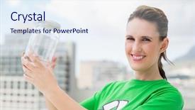  Presentation with environmental microbiology - Amazing PPT theme having smiling environmental activist holding glass backdrop and a sky blue colored foreground