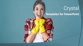  Presentation with rubber gloves - Cool new presentation theme with smiling-excited-attractive-young-woman backdrop and a teal colored foreground