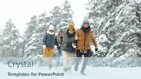  Presentation with forest winter - PPT theme enhanced with excited young friends in puffy background and a sky blue colored foreground