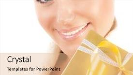  Presentation with golden christmas - PPT layouts with smiling face with gift background and a coral colored foreground