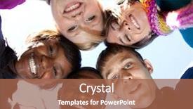  Presentation with racial - Presentation featuring smiling faces of multi-racial background and a coral colored foreground