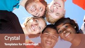  Presentation with multi racial - Colorful PPT layouts enhanced with smiling faces of multi-racial backdrop and a coral colored foreground