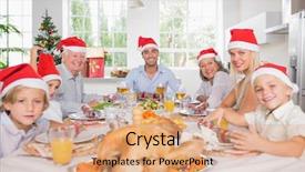  Presentation with christmas dinner - Presentation design having dinner table at christmas wearing background and a coral colored foreground