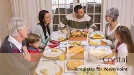  Presentation with living room family - Colorful PPT theme enhanced with smiling family at christmas time at home in the living room backdrop and a coral colored foreground