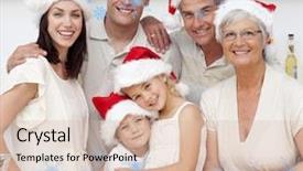  Presentation with christmas baking - Colorful slides enhanced with smiling family baking christmas cakes against snow flake frame in blue backdrop and a soft green colored foreground