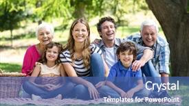  Presentation with picnic - Slides featuring smiling family having a picnic background and a ocean colored foreground