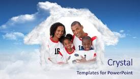  Presentation with sky blue - Slide set enhanced with smiling family holding a soccer background and a sky blue colored foreground