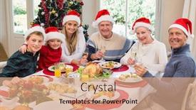  Presentation with family genealogy - Theme consisting of smiling family in santa hat toasting to camera at home in the living room background and a coral colored foreground