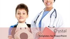  Presentation with doctor family - Beautiful PPT layouts featuring smiling family medical doctor and a child over white background backdrop and a coral colored foreground