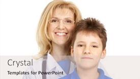  Presentation with doctor family - Audience pleasing slides consisting of smiling family medical doctor and a child over white background backdrop and a lemonade colored foreground