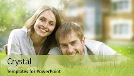  Presentation with real estate - Beautiful PPT theme featuring smiling family outdoor real estate backdrop and a yellow colored foreground