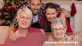  Presentation with living room family - Colorful slide deck enhanced with smiling family posing at christmas at home in the living room backdrop and a coral colored foreground