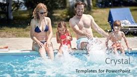  Presentation with swimming pool - Presentation design with smiling-family-splashed-water background and a sky blue colored foreground