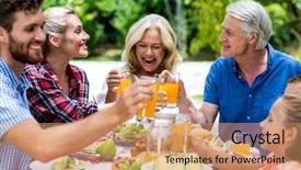  Presentation with free family - Beautiful PPT layouts featuring smiling family toasting juice backdrop and a coral colored foreground