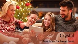  Presentation with time - Presentation theme consisting of smiling family watching funny video background and a red colored foreground