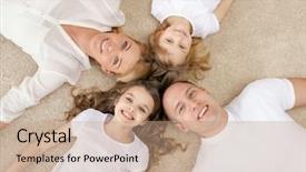  Presentation with family children - Cool new slide deck with smiling family with and two backdrop and a coral colored foreground