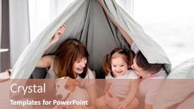  Presentation with family pet - Slide deck having smiling-family-with-dog-under background and a coral colored foreground