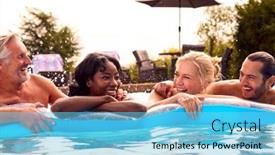  Presentation with summer holiday - Slide set featuring smiling-family-with-mature-parents background and a  colored foreground