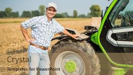  Presentation with work - PPT theme having smiling-farmer-at-work background and a coral colored foreground